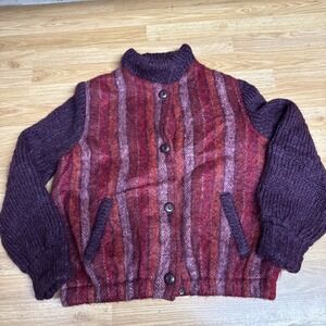 Donegal Design Handwoven Mohair Wool Blend Jacket Sweater Cardigan Women's Large